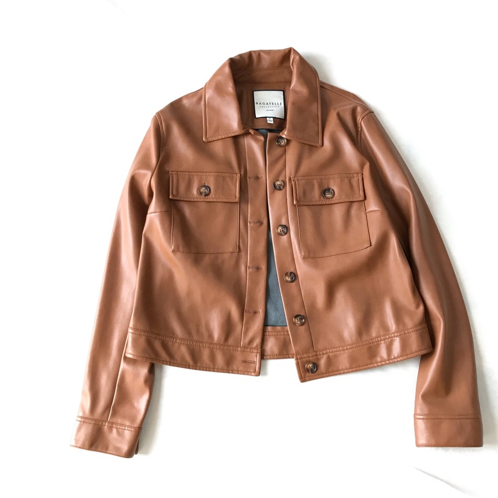 🔥 Bagatelle Tan Faux Leather Trucker Jacket - Women’s S 🔥